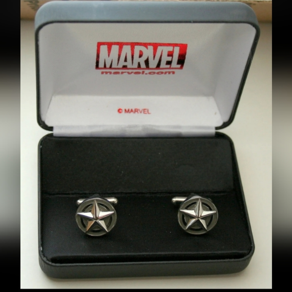 Marvel Comics Captain America Shield Star Metal Cuff Links New NOS Box